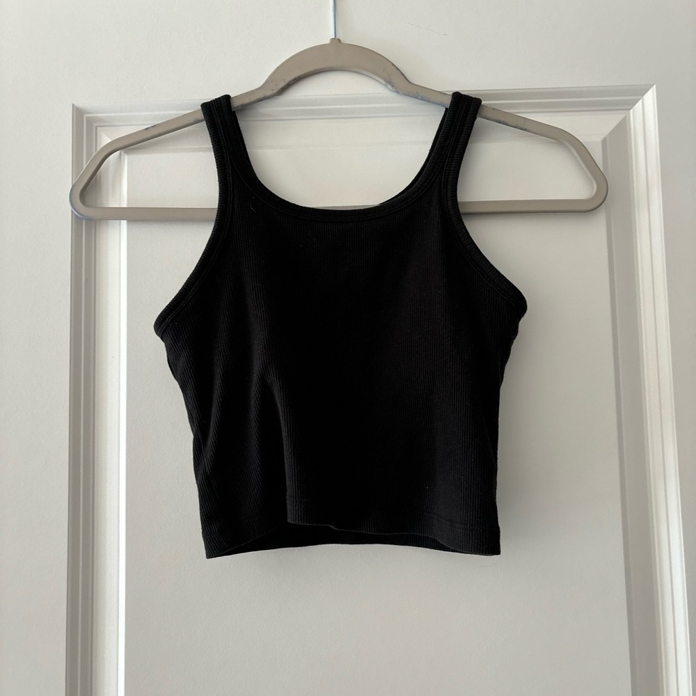 Black Ribbed Crop Tank Top